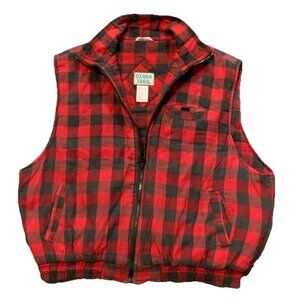 Vintage Ozark Trail Mens Red Black Buffalo Plaid Puffer Jacket Vest Rare XL